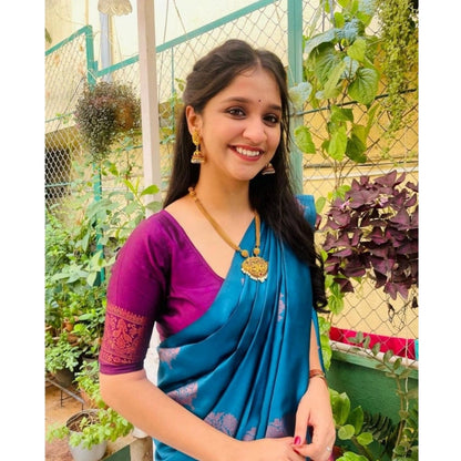 Generic Women's Silk Printed Saree With Unstitched Blouse 5.5Mtr (Rama)