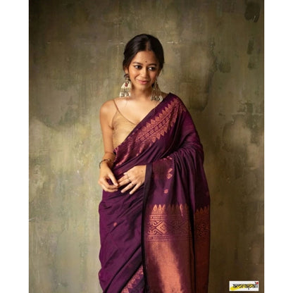 Generic Women's Silk Printed Saree With Unstitched Blouse 5.5Mtr (Wine)