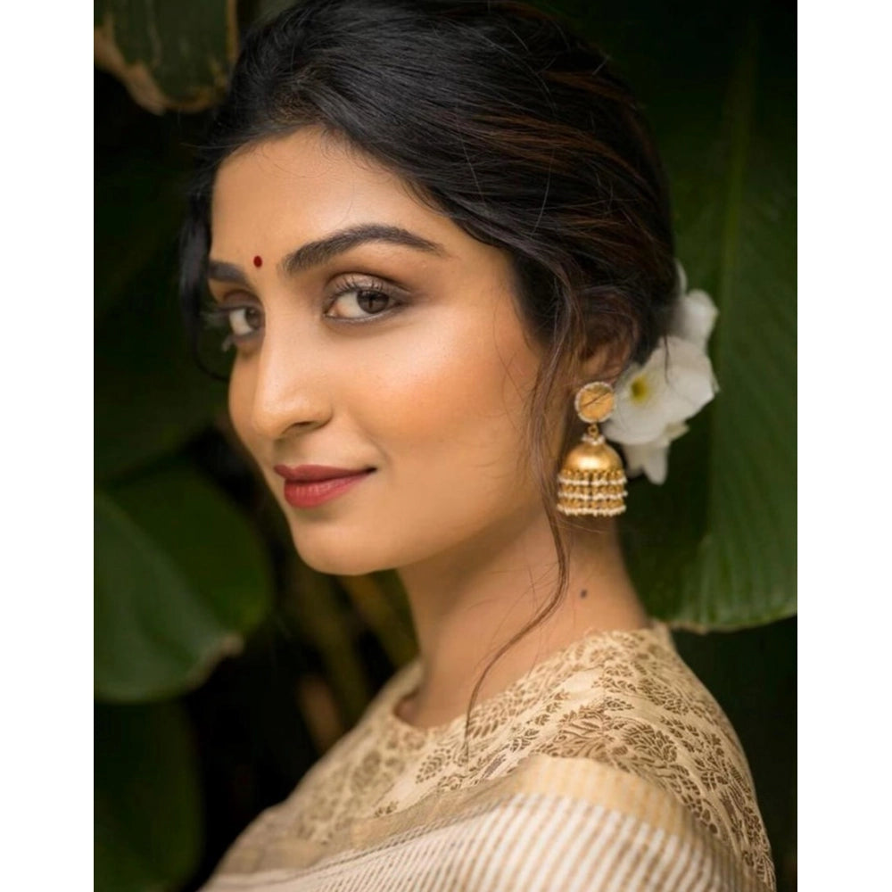 Generic Women's Silk Printed Saree With Unstitched Blouse 5.5Mtr (Off White)