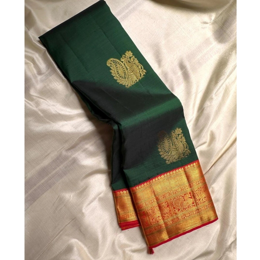 Generic Women's Silk Printed Saree With Unstitched Blouse 5.5Mtr (Green)