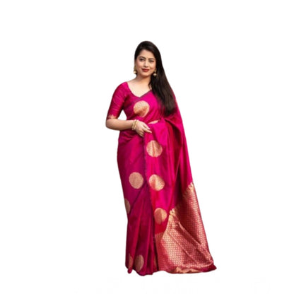 Generic Women's Silk Printed Saree With Unstitched Blouse 5.5Mtr (Pink)