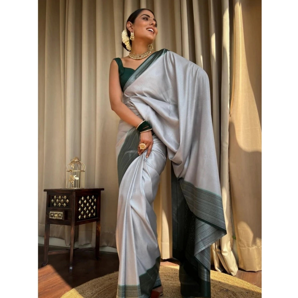 Generic Women's Silk Printed Saree With Unstitched Blouse 5.5Mtr (Grey)