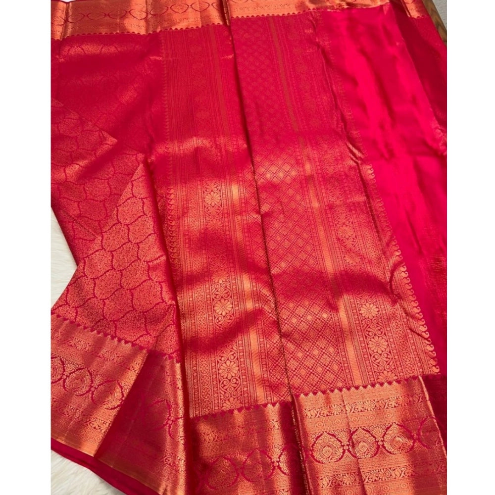 Generic Women's Silk Printed Saree With Unstitched Blouse 5.5Mtr (Rani Pink)
