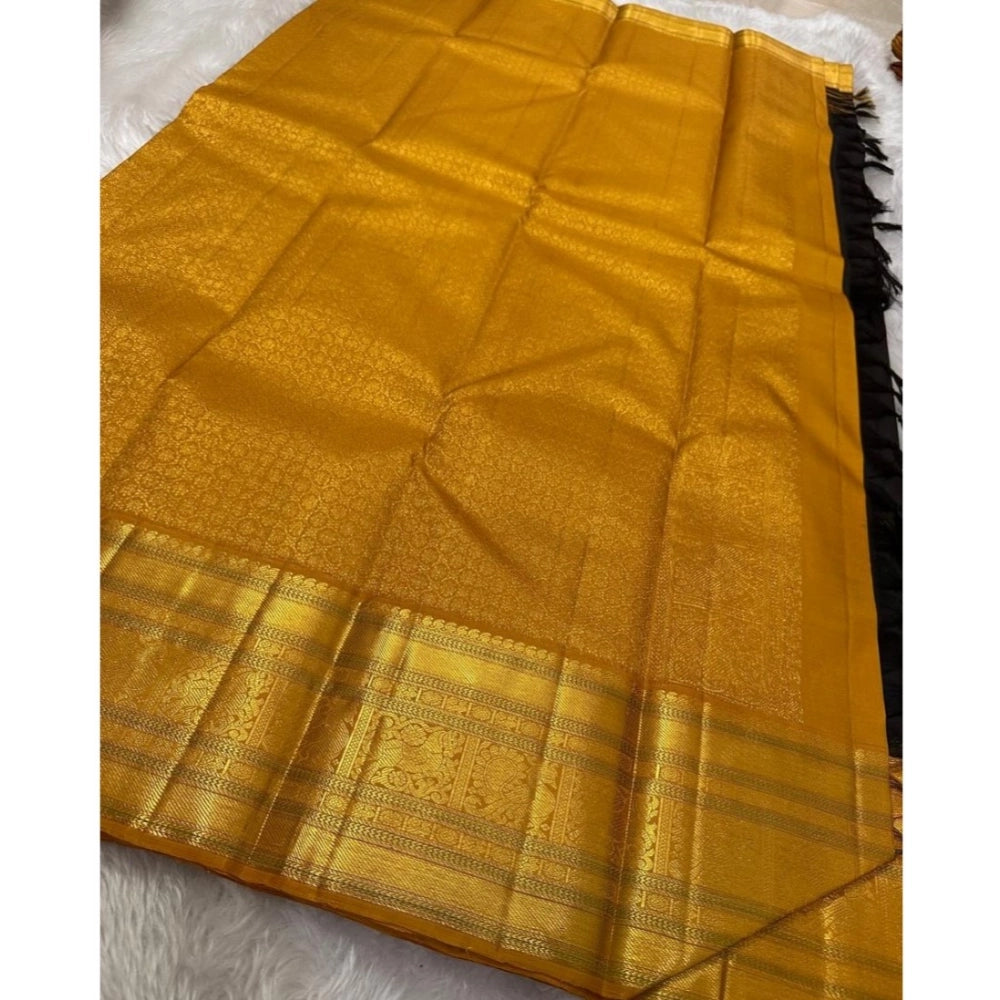 Generic Women's Silk Printed Saree With Unstitched Blouse 5.5Mtr (Black)