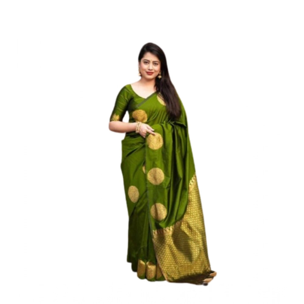 Generic Women's Silk Printed Saree With Unstitched Blouse 5.5Mtr (Green)