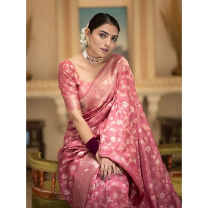 Generic Women's Silk Printed Saree With Unstitched Blouse 5.5Mtr (Peach)