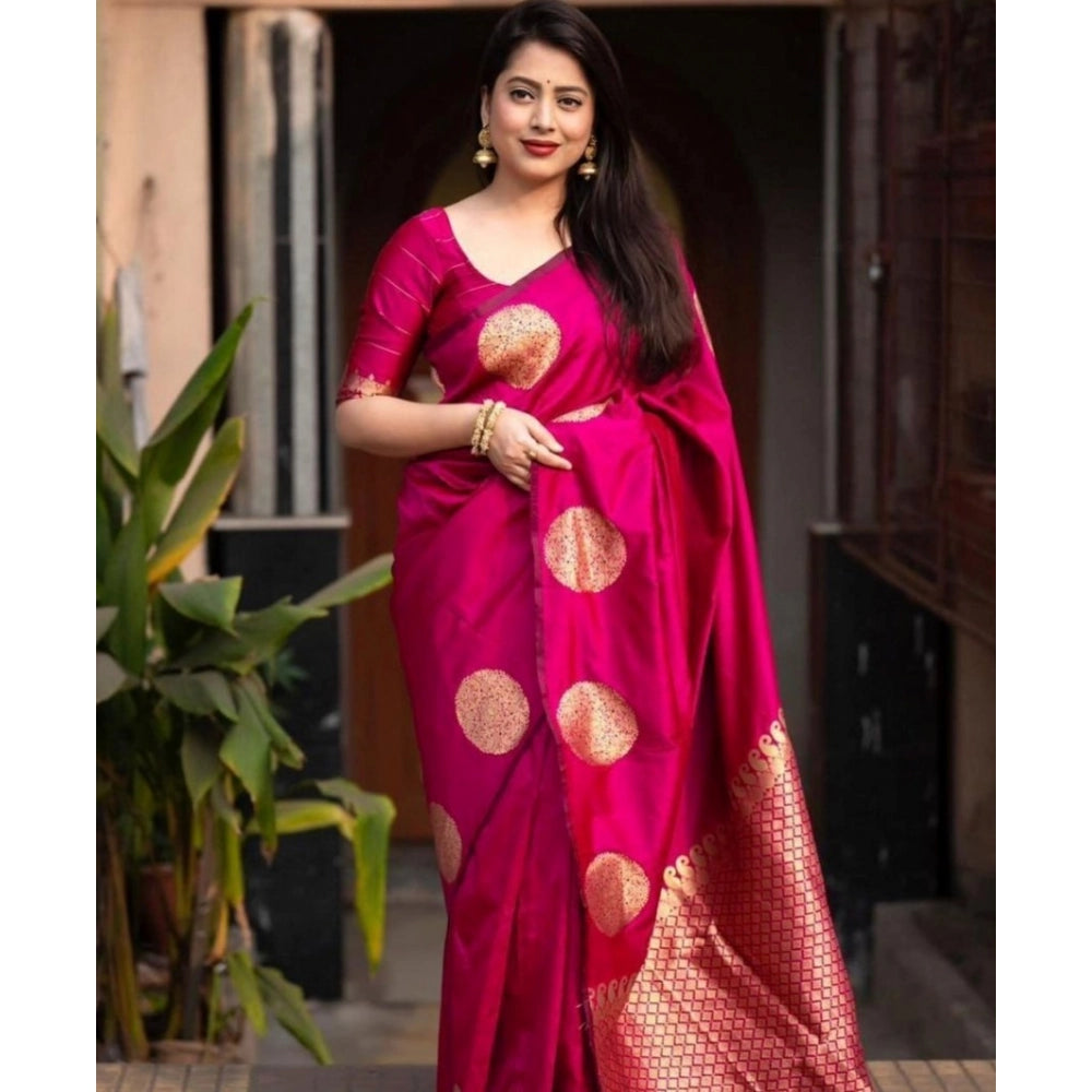 Generic Women's Silk Printed Saree With Unstitched Blouse 5.5Mtr (Pink)