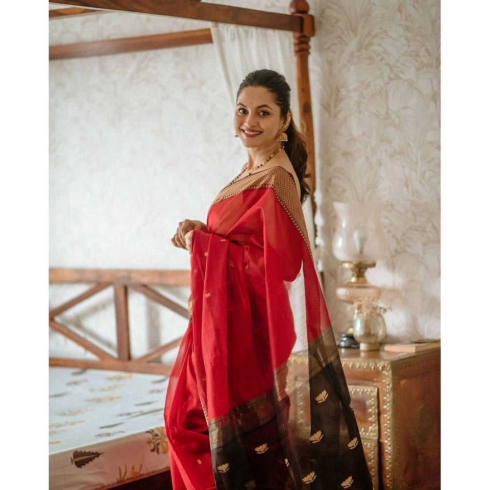 Generic Women's Cotton  Printed Saree With Unstitched Blouse 5.5Mtr (Red)