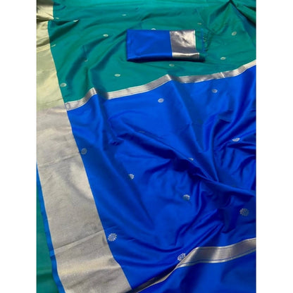 Generic Women's Silk Printed Saree With Unstitched Blouse 5.5Mtr (Blue)