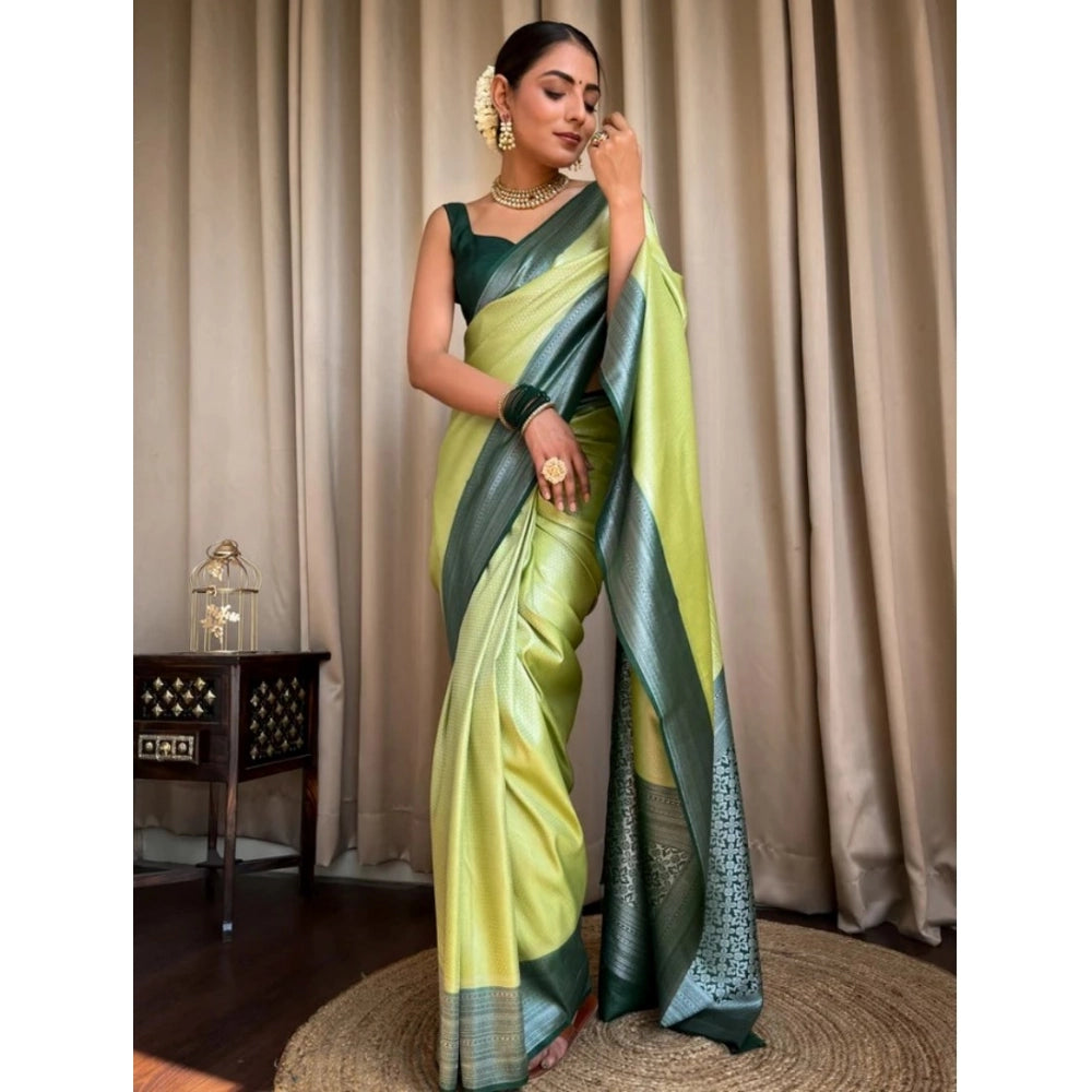 Generic Women's Silk Printed Saree With Unstitched Blouse 5.5Mtr (Sea Green)
