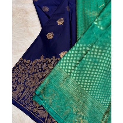 Generic Women's Silk Printed Saree With Unstitched Blouse 5.5Mtr (Royal Blue)