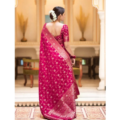 Generic Women's Silk Printed Saree With Unstitched Blouse 5.5Mtr (Rani Pink)