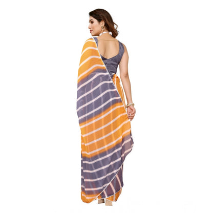 Generic Women's Small Lace Georgette Striped Ready-to-Wear Saree With Unstitched Blouse 5.5 Mtr (Orange-Grey)
