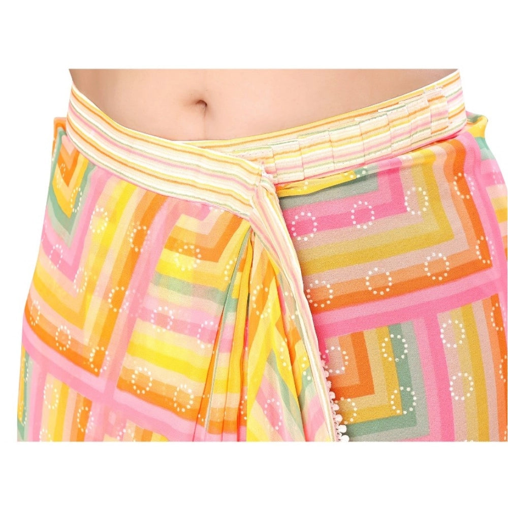 Generic Women's Small Lace Georgette Printed Ready-to-Wear Saree With Unstitched Blouse 5.5 Mtr (Yellow)