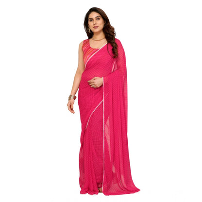Generic Women's Small Lace Georgette Embellished Ready-to-Wear Saree With Unstitched Blouse 5.5 Mtr (Dark Pink)