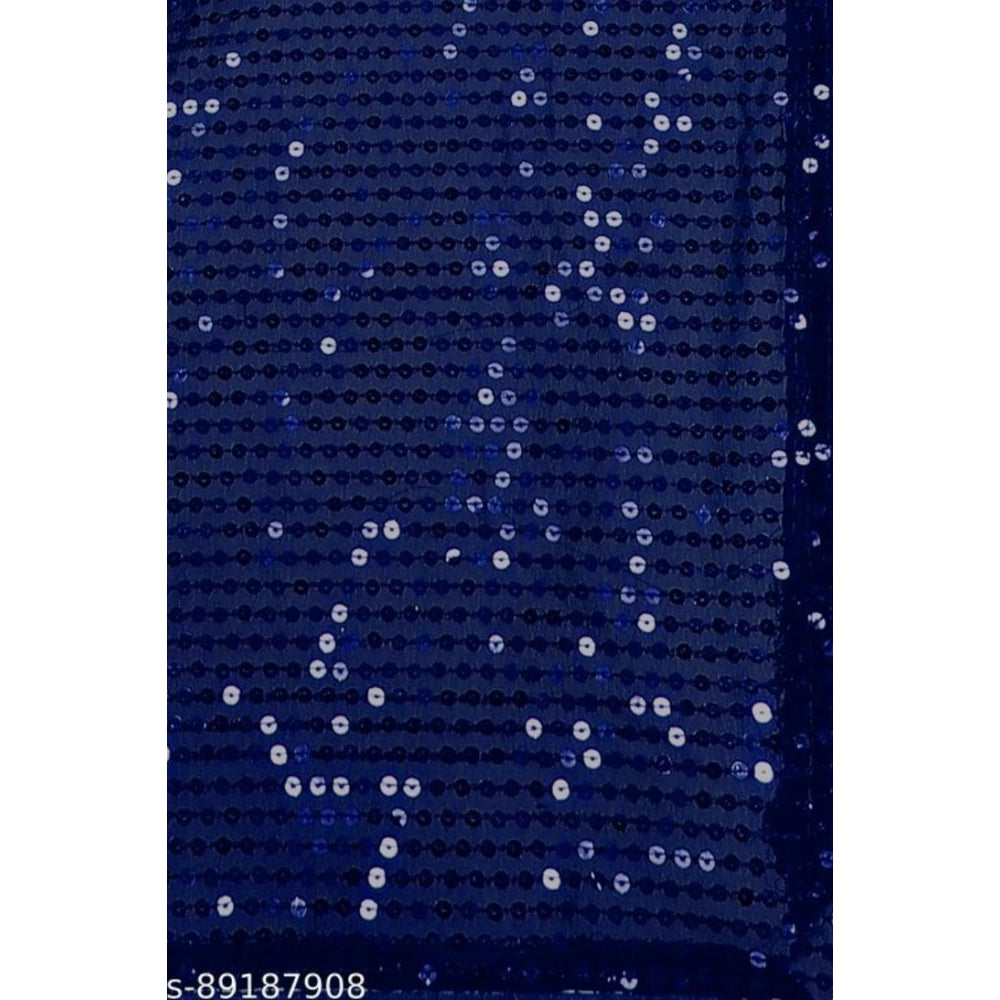 Generic Women's Georgette Embellished Sequnece Bollywood Saree With Unstitched Blouse 5.5Mtr (Blue)
