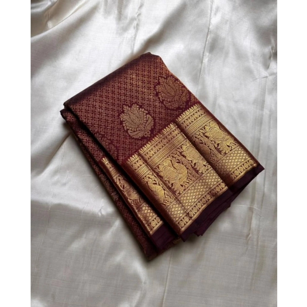 Generic Women's Silk Printed Saree With Unstitched Blouse 5.5Mtr (Maroon)