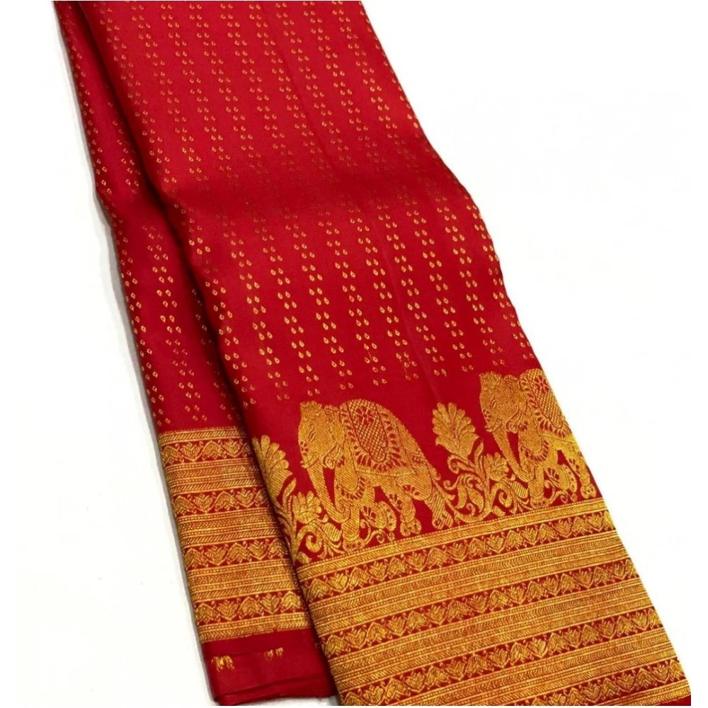 Generic Women's Silk Printed Saree With Unstitched Blouse 5.5Mtr (Red)