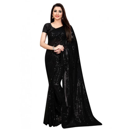 Generic Women's Georgette Embellished Sequnece Bollywood Saree With Unstitched Blouse 5.5Mtr (Black)