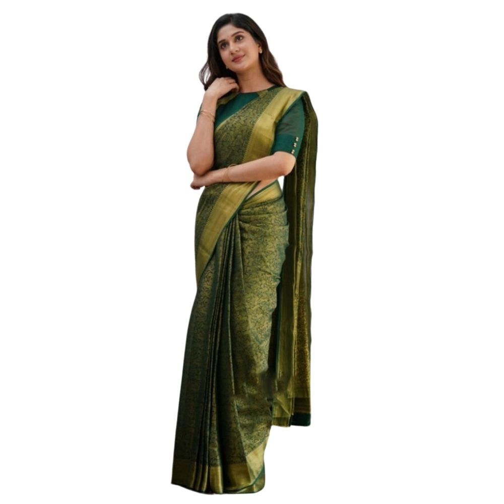 Generic Women's Silk Printed Saree With Unstitched Blouse 5.5Mtr (Green)