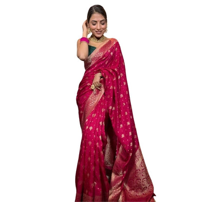 Generic Women's Silk Printed Saree With Unstitched Blouse 5.5Mtr (Rani Pink)