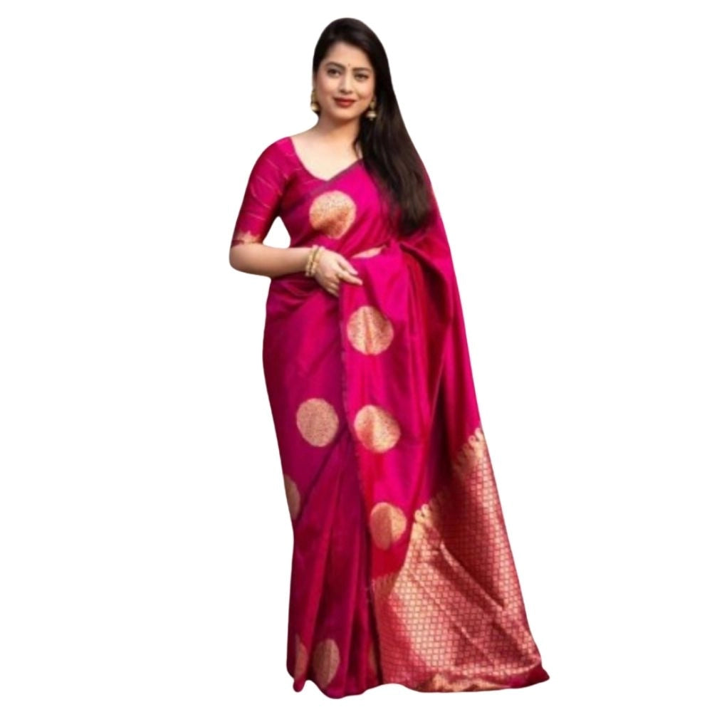Generic Women's Silk Printed Saree With Unstitched Blouse 5.5Mtr (Pink)