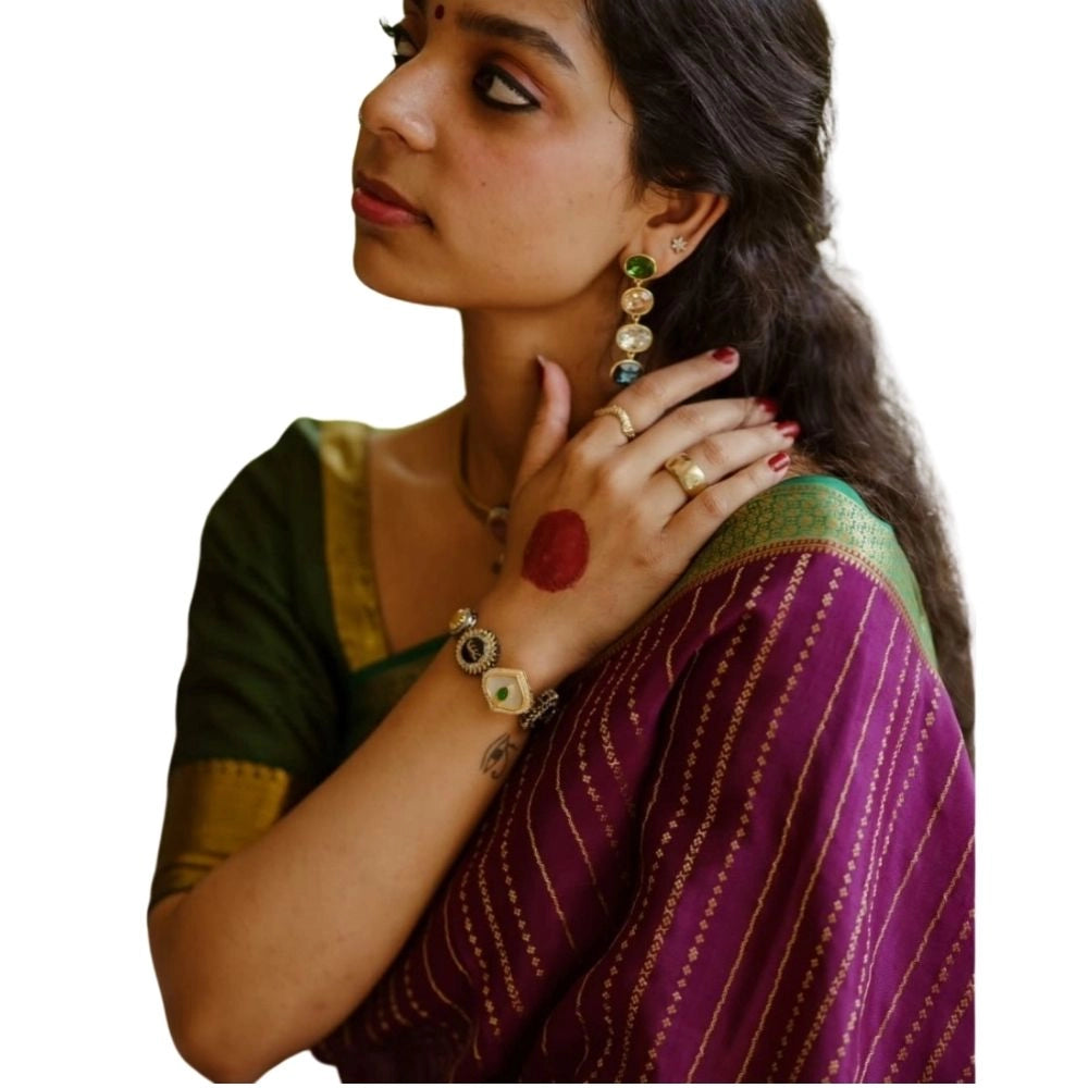 Generic Women's Silk Printed Saree With Unstitched Blouse 5.5Mtr (Wine)