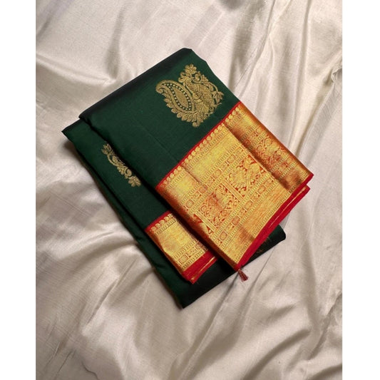 Generic Women's Silk Printed Saree With Unstitched Blouse 5.5Mtr (Green)