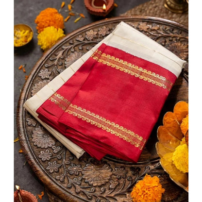 Generic Women's Silk Printed Saree With Unstitched Blouse 5.5Mtr (Off White)