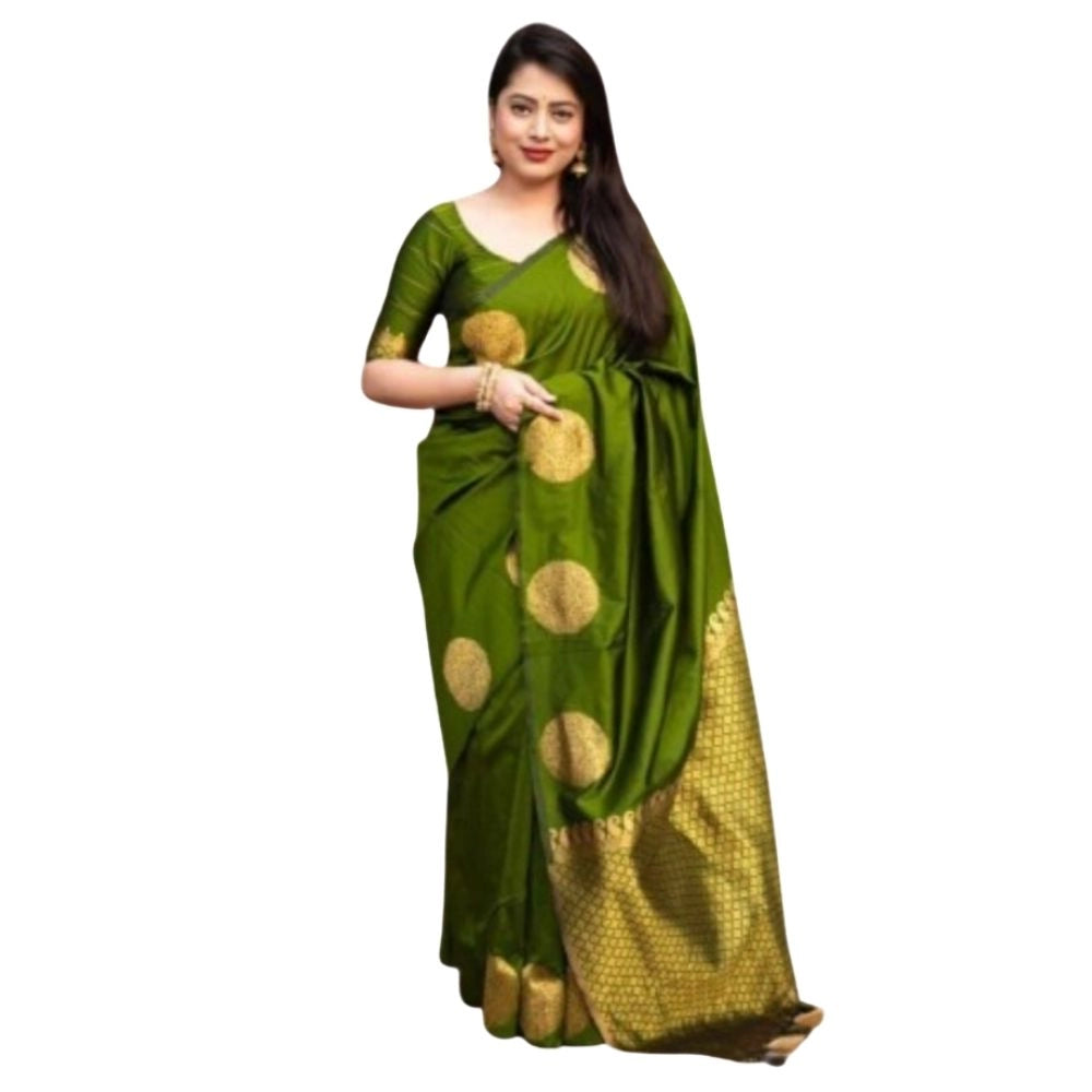 Generic Women's Silk Printed Saree With Unstitched Blouse 5.5Mtr (Green)