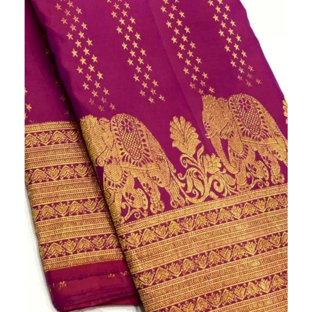 Generic Women's Silk Printed Saree With Unstitched Blouse 5.5Mtr (Rani Pink)