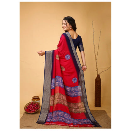 Generic Women's Soft Blooming Marshmallow Fabric Kalamkari Printed Saree With Unstitched Blouse 5.5Mtr (Red)