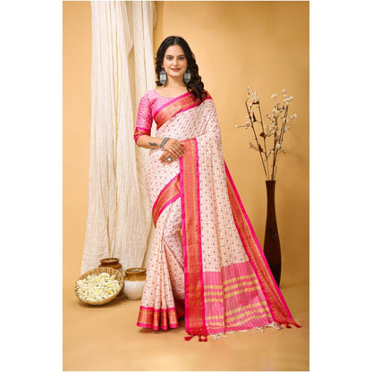Generic Women's Soft Cotton Silk Printed Saree With Unstitched Blouse 5.5Mtr (Pink)