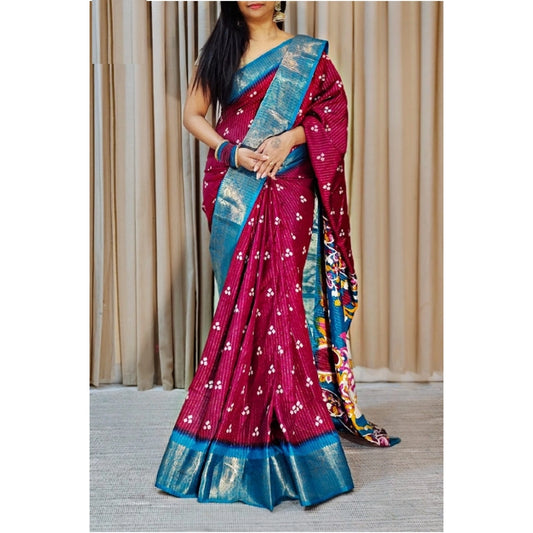 Generic Women's Soft Dola Cotton Kalamkari Printed Saree With Unstitched Blouse 5.5Mtr (Wine)
