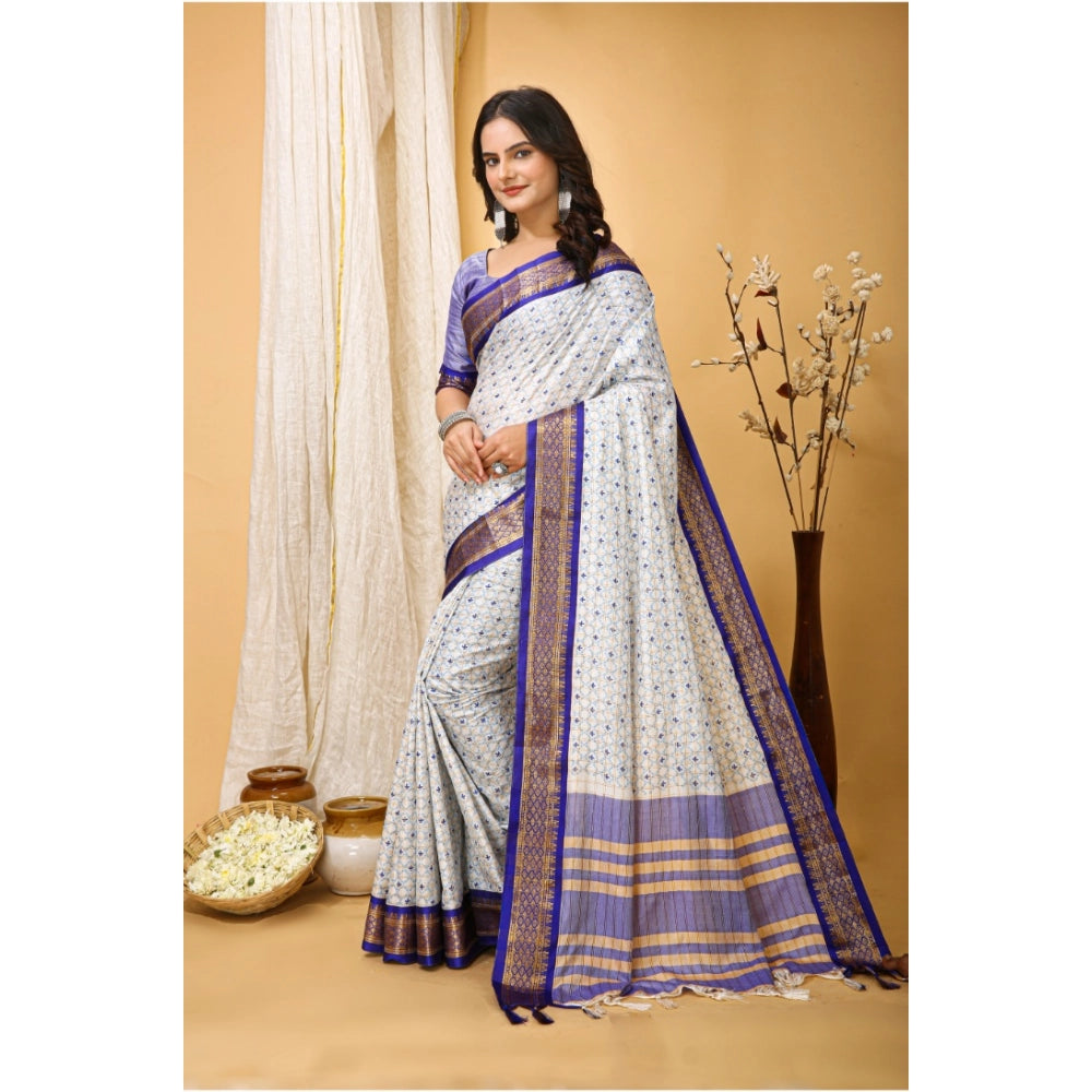 Generic Women's Soft Cotton Silk Printed Saree With Unstitched Blouse 5.5Mtr (Purple)