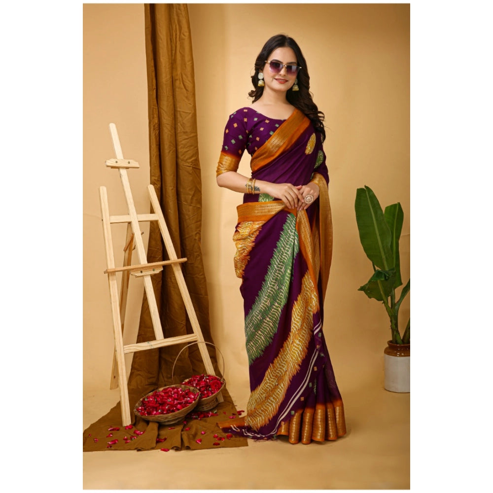Generic Women's Soft Blooming Marshmallow Fabric Kalamkari Printed Saree With Unstitched Blouse 5.5Mtr (Wine)