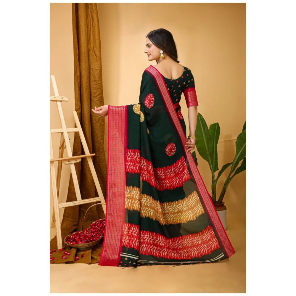 Generic Women's Soft Blooming Marshmallow Fabric Kalamkari Printed Saree With Unstitched Blouse 5.5Mtr (Green)