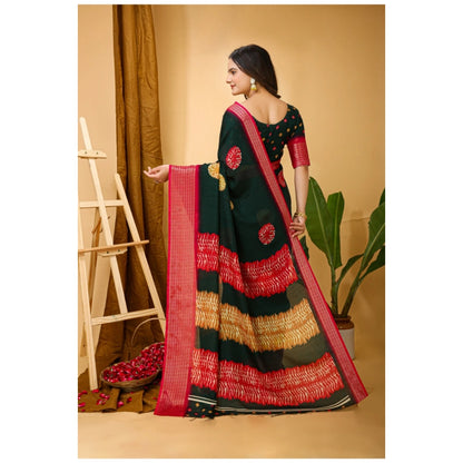 Generic Women's Soft Blooming Marshmallow Fabric Kalamkari Printed Saree With Unstitched Blouse 5.5Mtr (Green)