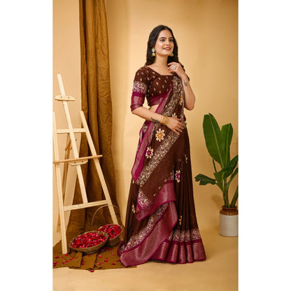 Generic Women's Soft Blooming Marshmallow Fabric Kalamkari Printed Saree With Unstitched Blouse 5.5Mtr (Maroon)