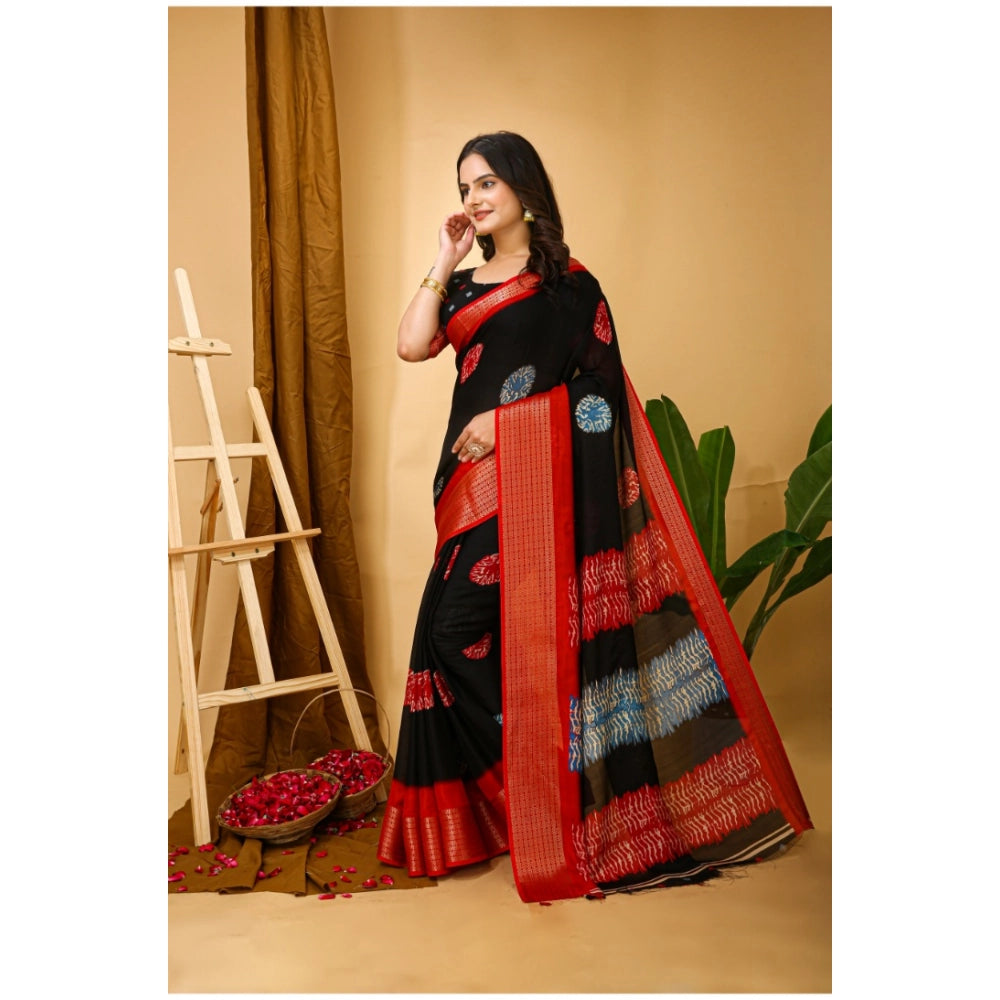 Generic Women's Soft Blooming Marshmallow Fabric Kalamkari Printed Saree With Unstitched Blouse 5.5Mtr (Black)