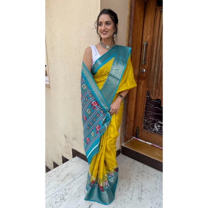 Generic Women's Soft Dola Cotton Kalamkari Printed Saree With Unstitched Blouse 5.5Mtr (Mustard)