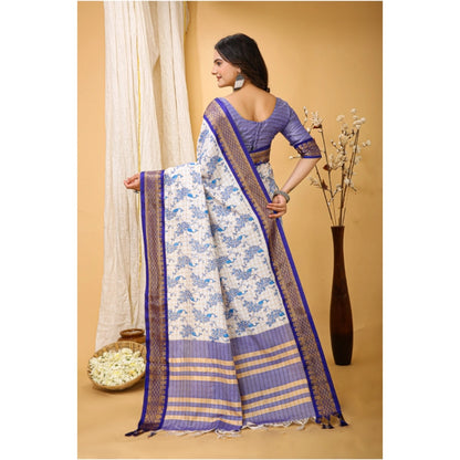 Generic Women's Soft Cotton Silk Printed Saree With Unstitched Blouse 5.5Mtr (Purple)