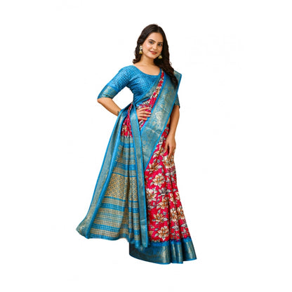 Generic Women's Soft Dola Cotton Kalamkari Printed Saree With Unstitched Blouse 5.5Mtr (Pink)