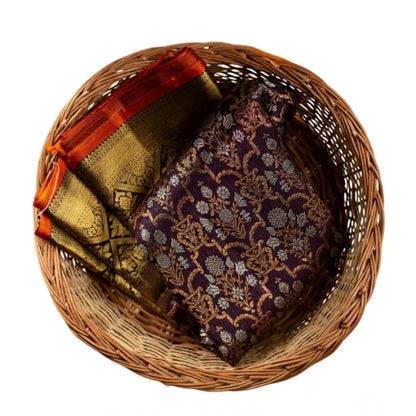 Generic Women's Soft Lichi Silk Printed Saree With Unstitched Blouse 5.5Mtr (Purple)