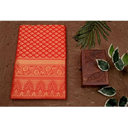 Generic Women's Soft Lichi Silk Printed Saree With Unstitched Blouse 5.5Mtr (Red)