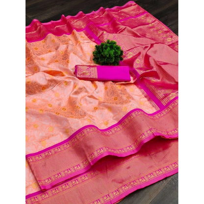 Generic Women's Soft Lichi Silk Printed Saree With Unstitched Blouse 5.5Mtr (Pink)