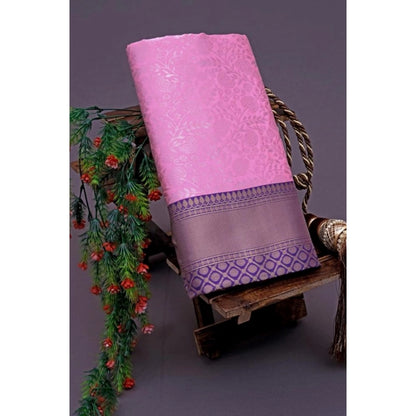 Generic Women's Soft Lichi Silk Printed Saree With Unstitched Blouse 5.5Mtr (Purple)