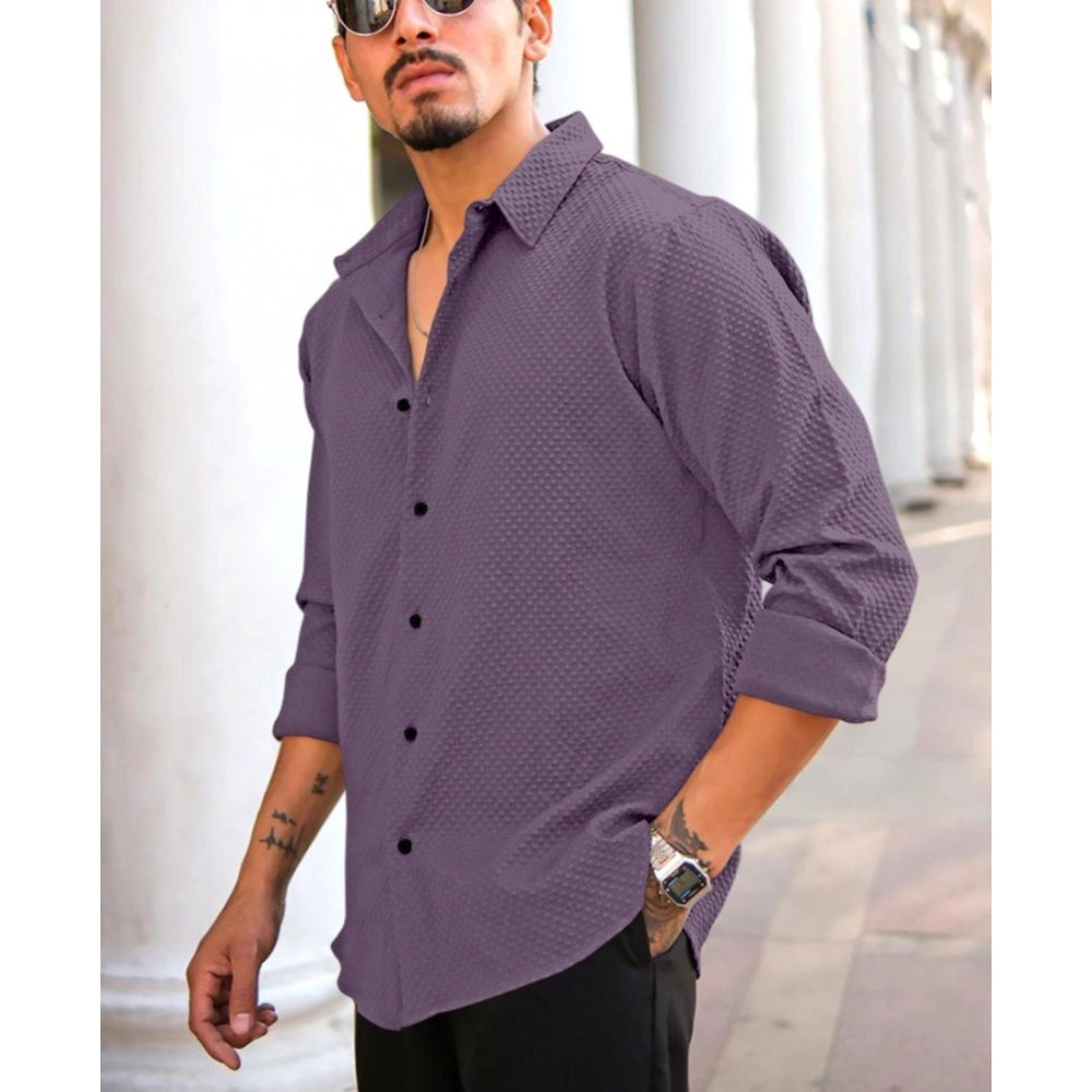 Generic Men's Casual Popcorn Self-design Full Sleeve Collar Shirt (Wine)