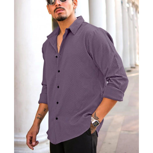 Generic Men's Casual Popcorn Self-design Full Sleeve Collar Shirt (Wine)