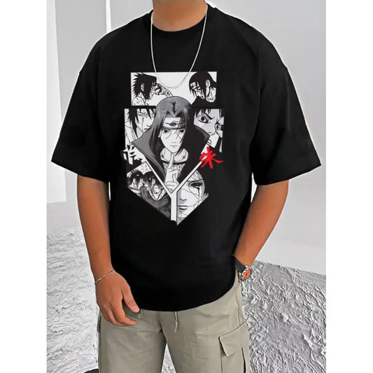 Generic Men's Casual Cotton Blend Printed Round Neck Half Sleeve T-Shirt (Black)